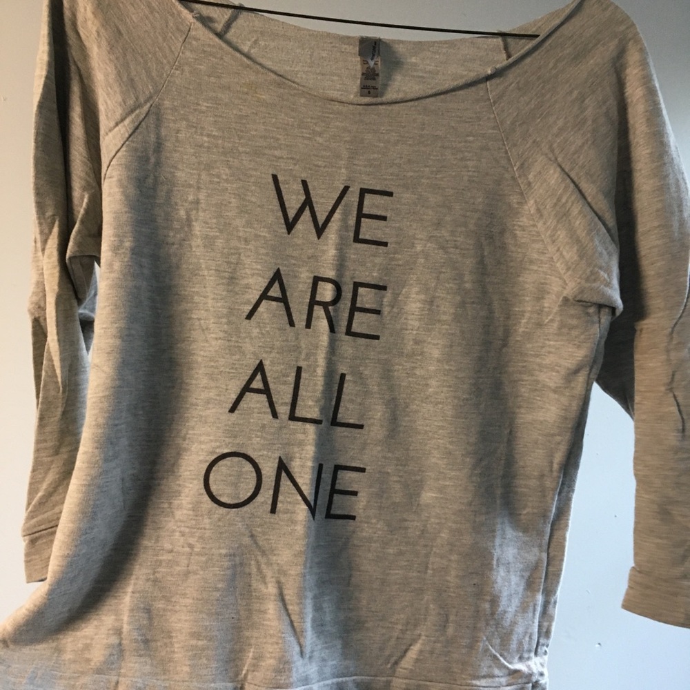 Yogi Tees- Off the shoulder, grey sweatshirt tee, small
